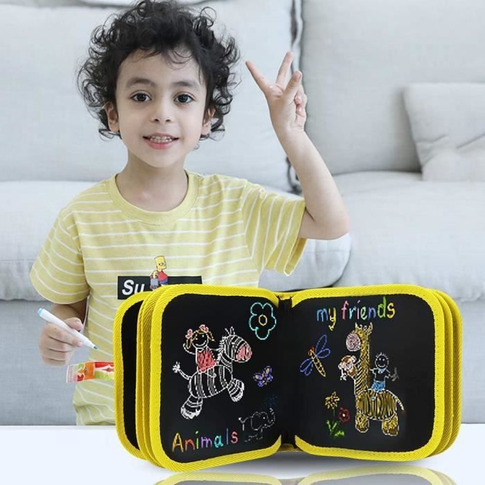 Ardoise Magique Double-face RtottiM – Livre De Dessin Effaçable Avec 12 Crayons – Pour Enfants Dès 3 Ans, Nomade Et Réutilisable
