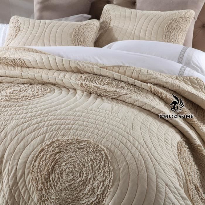 Parure De Lit 3 Pièces Matelassée Microfibre 220x240 Cm - Couvre-Lit Réversible Tout Confort