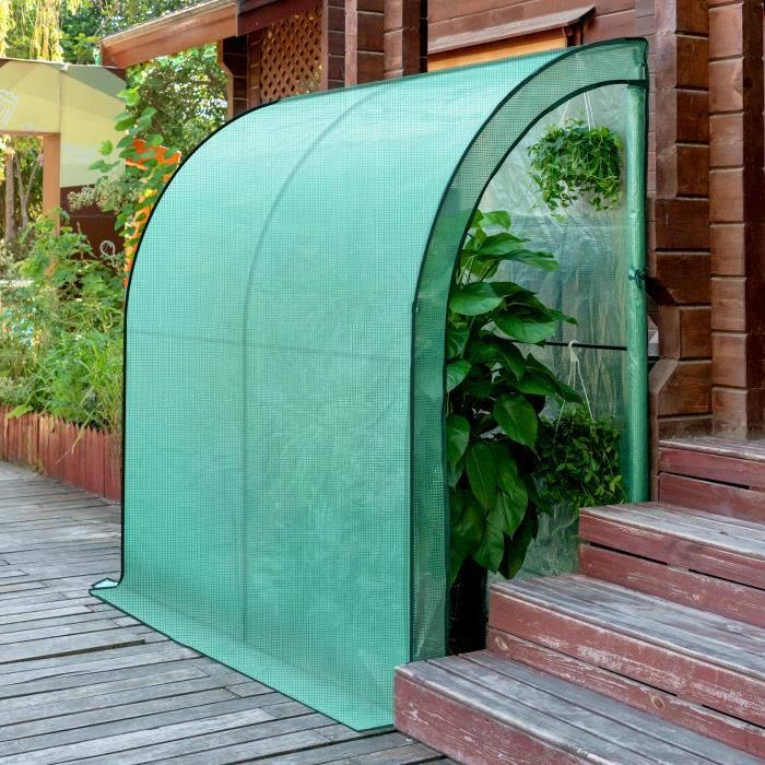 Serre De Jardin Adossée VOUNOT 200x100x180cm - Serre Murale Toutes Saisons Avec Bâche PE 135g/m² Pour Légumes Et Plantes
