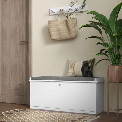 Banc à Chaussures Avec Rangement Pour 4 Paires - Coussin Assise, Placard Rabattable, Entrée Pratique (couleur Naturel)