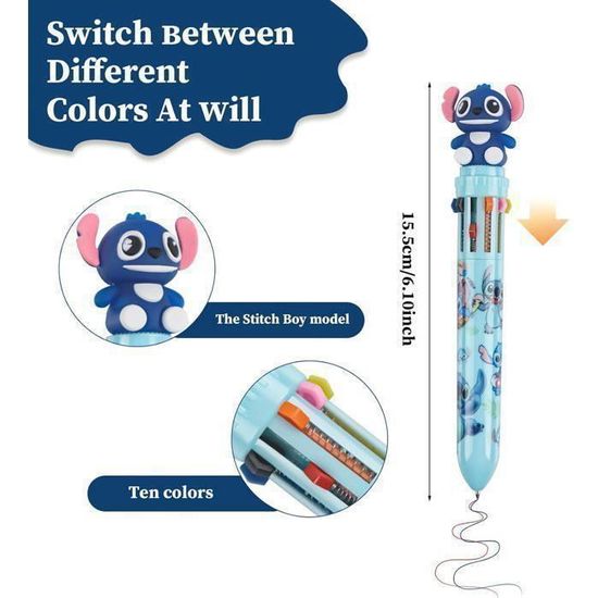Stylo à Bille Multicolore 10/12 Couleurs - Pointe 0.5 Mm, Design Animal Mignon, Idéal école Et Bureau - 10