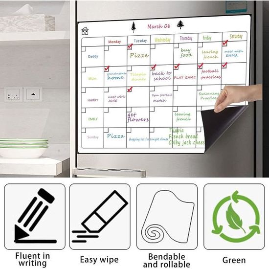 Pack 3 Tableaux Magnétiques Frigo Sakura – Calendrier Semainier, Liste Courses, Pense-bêtes – Organisation Familiale Antistress