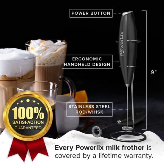 Bonsenkitchen Mousseur à Lait Electrique, Mousseur à Lait En Acier Inoxydable Fonctionne A Piles Melangeur Puissant Pour Cafe