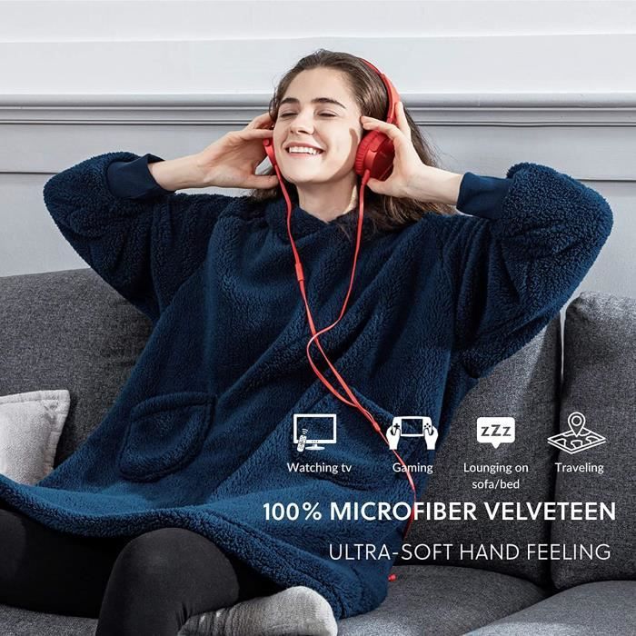 Sweat-plaid à Capuche - Couverture Portable En Microfibre Douce - Taille Unique (94 Cm De Long)