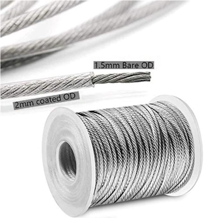 30m Kit de Corde Câble en Acier Inoxydable, Cable Métallique, Câble INOX  avec Tendeur et Crochets