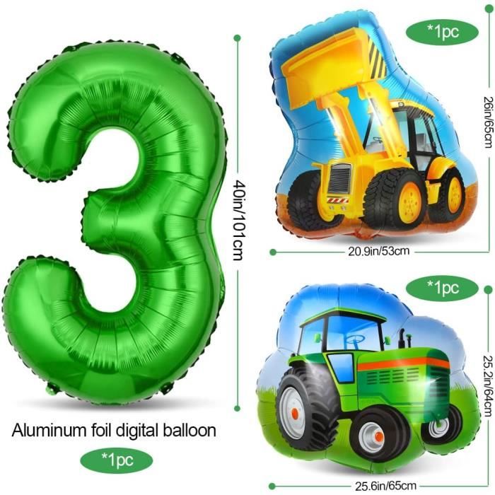 30 Pièces Ballons Anniversaire 3 an Construction, Ballon 3 Ans Garcon,  Tracteur 3 Anniversaire Garcon, Décoration d'anniversaire garçon 3 ans
