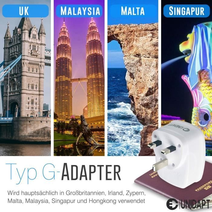 Unidapt Adaptateur prise France vers Anglaise, Adaptateur de Voyage UK avec  3 USB et 1 Type
