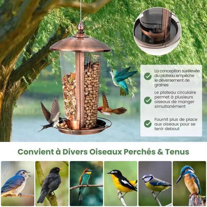 Mangeoire Oiseaux Costway Suspendue 270ml - Métal/Résine (Abreuvoir + Bain)