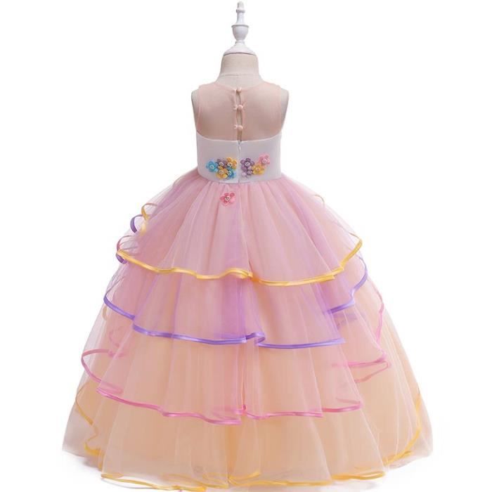 Licorne Robe Longue Princesse Fille de Anniversaire Ceremonie Sans Manches Robe de Bal Soiree en Tulle Champagne Cdiscount Pret a Porter