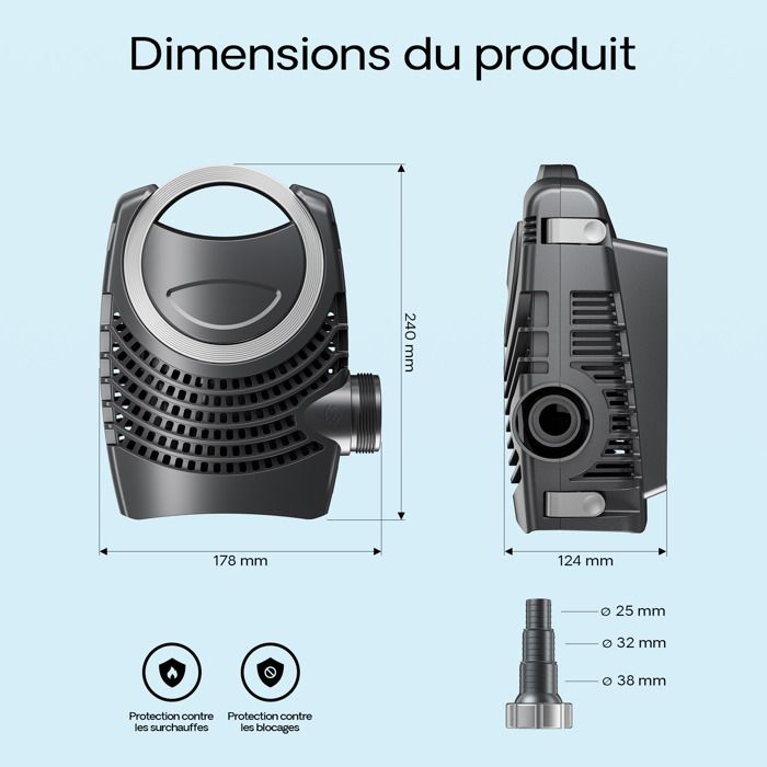 SunSun NEO-700B Pompe De Bassin SuperECO – 7000 L/h, 50 W Seulement, Idéale Étang, Filtration, Fontaine, Cours D’Eau