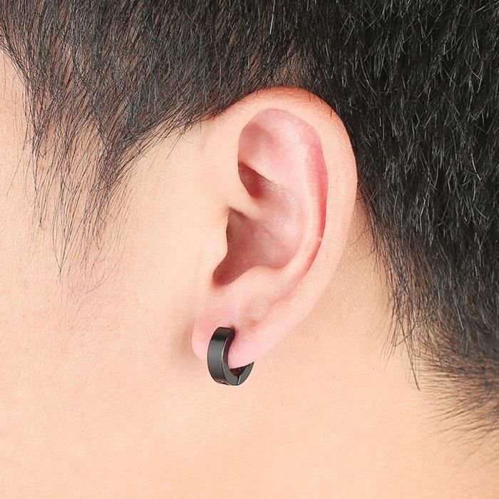 2 Paires De Boucles D'oreilles Creoles Pour Homme Et Femme - Acier Inoxydable 316L, Noir Et Argent