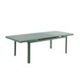 Salle à manger de jardin en aluminium : une table extensible 180/240cm et 8 fauteuils empilables avec accoudoirs acacia - Vert amand-3