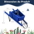 COSTWAY Brouette Décorative en Bois pour Plantes - Accessoires Magnétiques, Longues Poignées - Jardinière de Jardin à Roues - Bleu-3