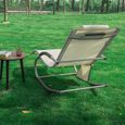 SoBuy® OGS28-MI x2 Lot de 2 Fauteuils à bascule Chaise longue Transats de jardin avec repose-pieds et 1 pochette latérale - Beige-3