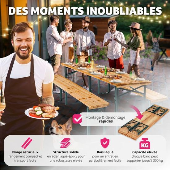 Tectake Table Et Bancs Pliant En Bois Table De Jardin Table De Reception Table De Camping Achat Vente Ensemble Table Et Chaise De Jardin Tectake Table Et Bancs Pliant En