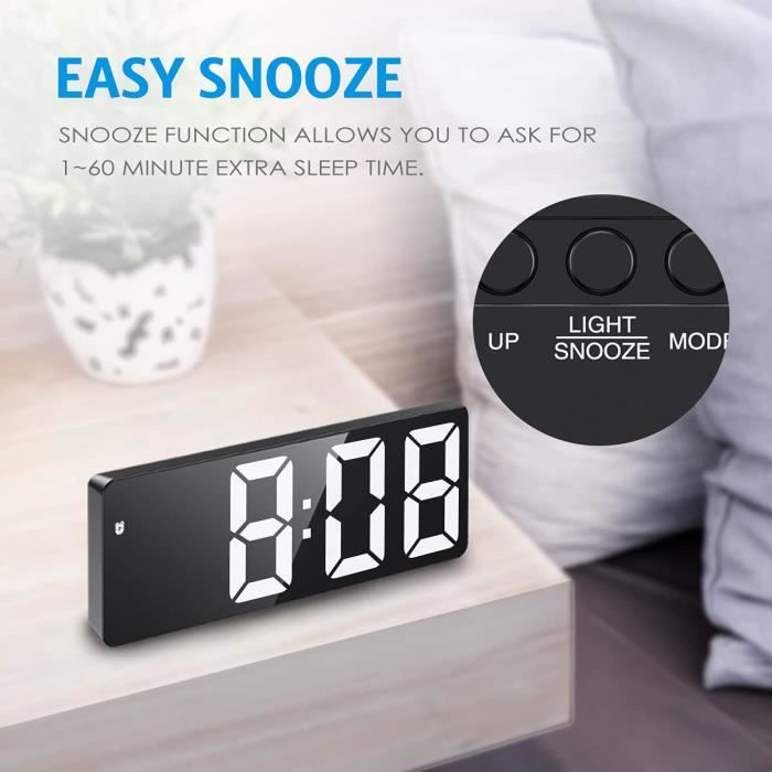 Réveil Numérique LED Avec Thermomètre - 7 Couleurs, 5 Luminosités, Double Alarme, Snooze, USB - Pour Chambre - 2