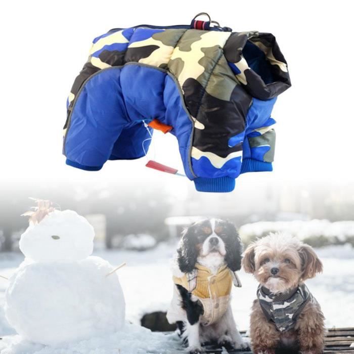 Manteau d hiver pour chien chiot veste impermeable pour chien coupe vent pour chien habit de neige chaud polaire rembourre Bleu Cdiscount