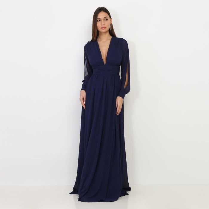Robe longue bleu marine a manches ouvertes Bleu Cdiscount Pret a Porter