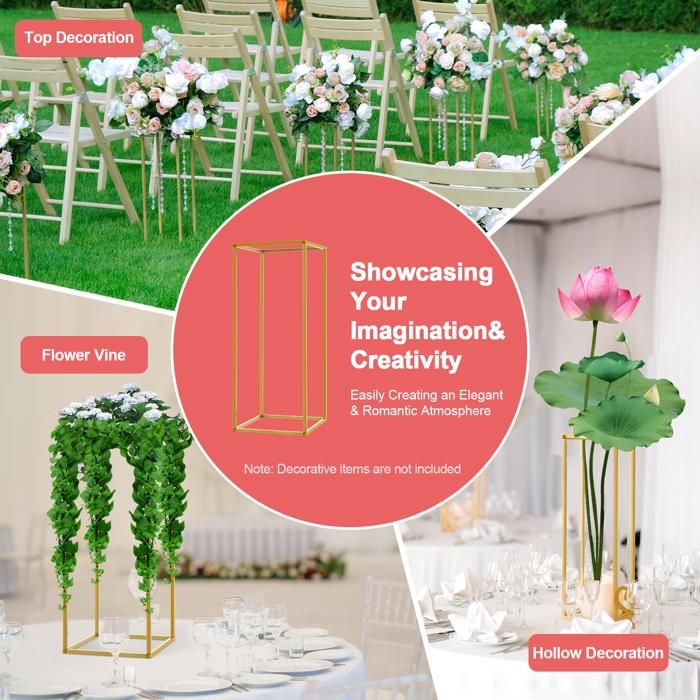 Supports Fleurs Mariage YALLOVE - 10 Colonnes Métal Doré 60cm