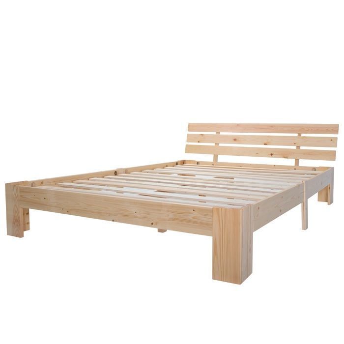 Lit Avec Rangement Bois 140x200 Tête De Lit 2 Tables Chevet Coulissantes Espace Rangement Tête