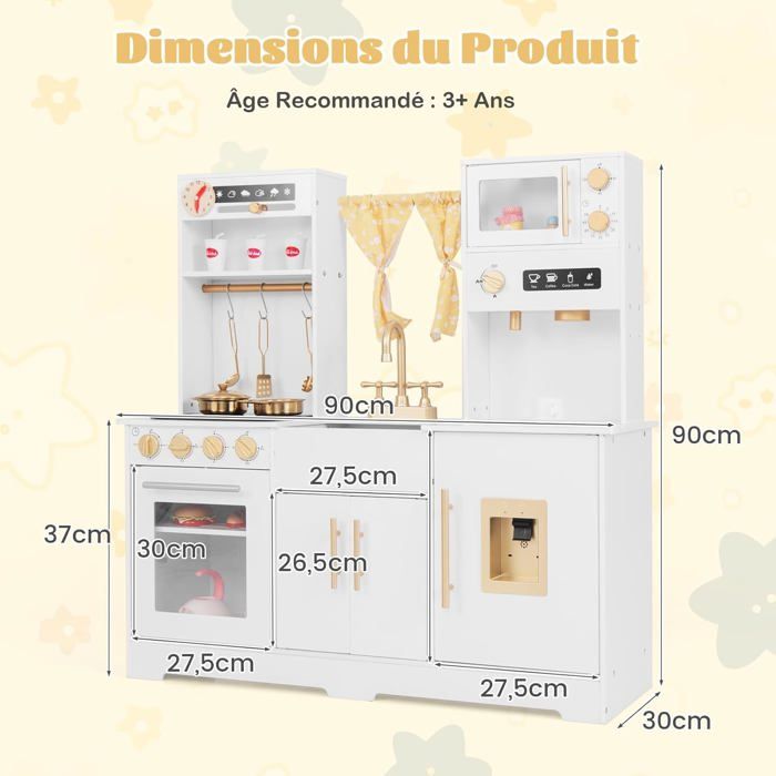 COSTWAY Cuisine Enfant Rose 3 Hauteurs - Jeu Complet Avec Sons, Lumières, Four Et Machine à Laver, Pour Enfants Dès 3 Ans