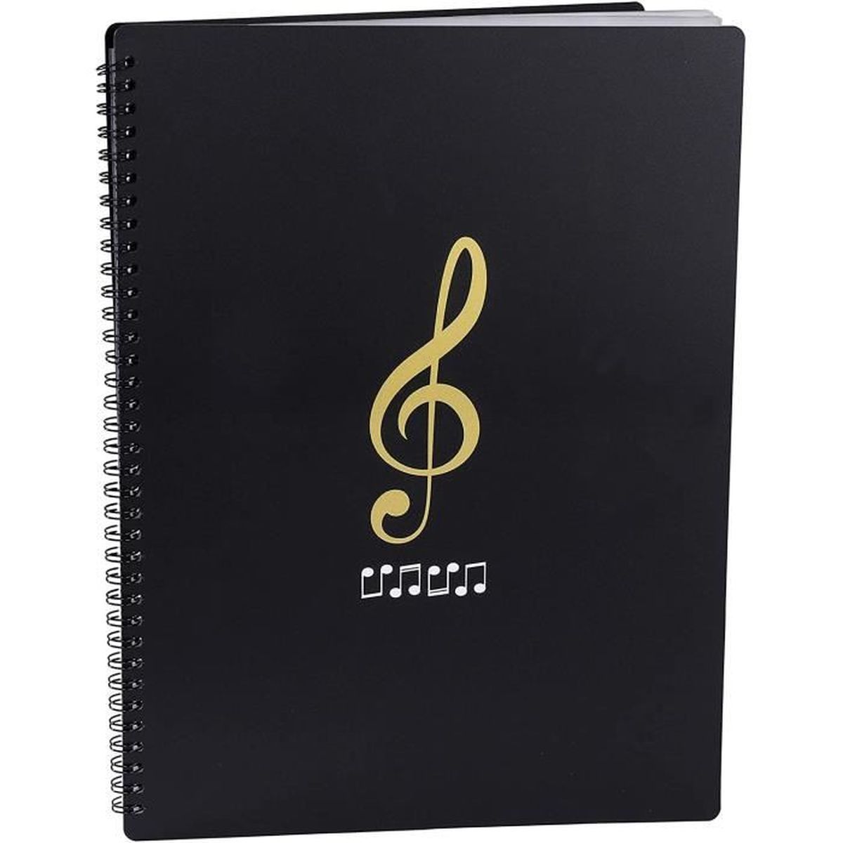 Classeur Partitions Musique Format A4 - 20 Pages Transparentes - Anneaux Acier Inoxydable - Noir - Double Face Utilisable
