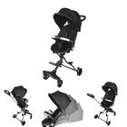 WILLONIN NOIR Poussette compact de Voyage Pour Bébé, Poussette avec Siège Pivotant Bidirectionnel, Hauteur réglable, Parasol ajustable