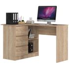 Bureau AKORD d'angle gauche B16 Chêne Sonoma 124 cm 3 tiroirs façade Chêne Sonoma 2 étagères 124x85x77 cm