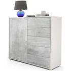 Vladon Commode Buffet Ben V2, Corps en Blanc mat - Façades en Aspect Béton Oxyde