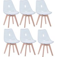 BenyLed Lot de 6 Chaises de Salle à Manger;Chaises d'appoint en Acrylique Transparent;Avec Coussin de Siège en PU (Blanc)