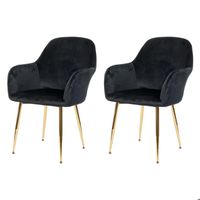 Chaises de salle à manger design rétro en tissu velours noir et métal doré - Lot de 2