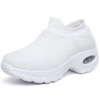 Basket Femme Chaussure de Sport Running Marche Travail Casual Tennis Air Course Fitness Gym Jogging Outdoor Sneakers-Blanc