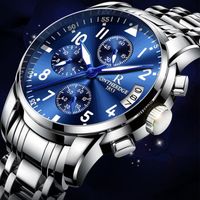 Montre Homme bracelet de marque 2021 acier dateur mode étanche quartz lumineux bleu argent