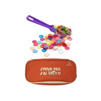 Kit Accessoires Loto Bingo 3 En 1 – Trousse « J'peux Pas J'ai Loto » + Bâton Magnétique Violet + 100 Pions Transparents, Dès 3 Ans