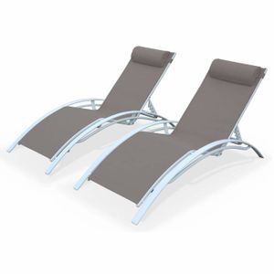 CHAISE LONGUE Duo de bains de soleil aluminium - Louisa Taupe - Transats aluminium et textilène