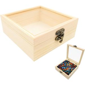 Boîte de rangement en bois uni avec couvercle transparent, boîte-cadeau  artisanale à charnière carrée multifonctionnelle