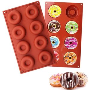 Anti Adhésif Chocolats Moule à Beignets de Qualité Alimentaire pour Muffins Gâteaux 2 Pièces Moules à Donuts en Silicone à 8 cavités Biscuits Rouge 
