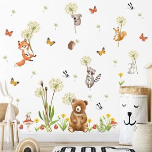 Qing Sticker Muraux Animaux de la Forêt Sticker Mural Animal Indien Pour Chambre Bébé Renard Chouette Ours Cerf Plume Hibou et Renard