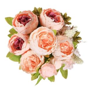 FLEUR ARTIFICIELLE Bouquet de pivoines artificielles vintage en soie pour décoration de mariage, maison, table,, jardin (Rose clair)
