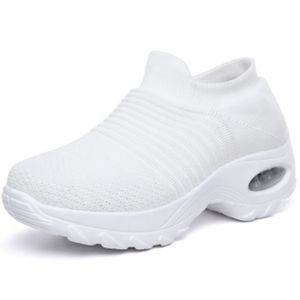 BASKET Basket Femme Chaussure de Sport Running Marche Travail Casual Tennis Air Course Fitness Gym Jogging Outdoor Sneakers-Blanc