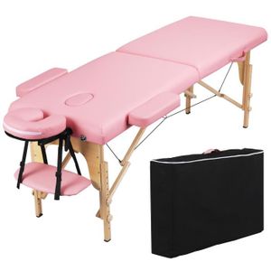 TABLE DE MASSAGE - TABLE DE SOIN Table de Massage Portable Pliable - 2 Zones - Hauteur Réglable - Appuie-tête Amovible - 213 x 60 cm-Rose - Yaheetech