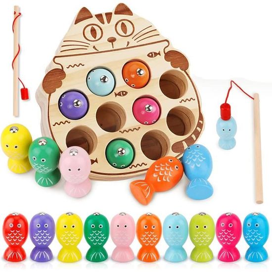 HAHAONE JEU DE pêche en bois à partir de 2 3 4 ans - Jouet de motricité