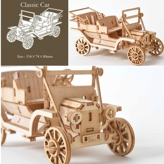 Puzzle 3D en bois modèle navires train ou avion,maquette de jouets  mécaniques pour enfants et adulte,kit de - JM01-Classic Car - Cdiscount Jeux  - Jouets