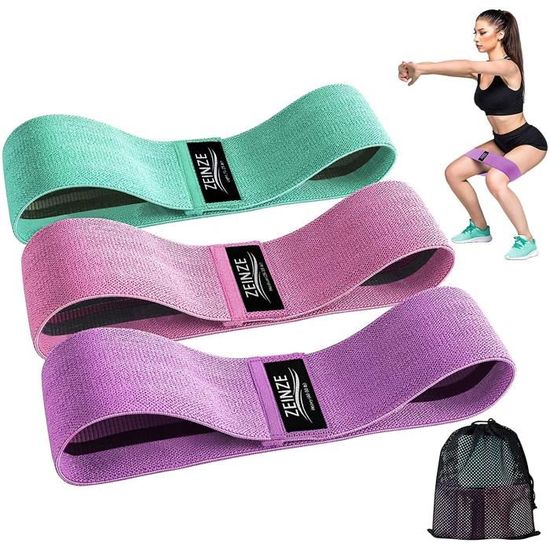 TESNN Bande De Fitness En Tissu élastique, [lot De 3] Bandes De Résistance 3 Niveaux De Force Quipement D Exercice Pour La R Ducation Corporelle Musculation Pilat