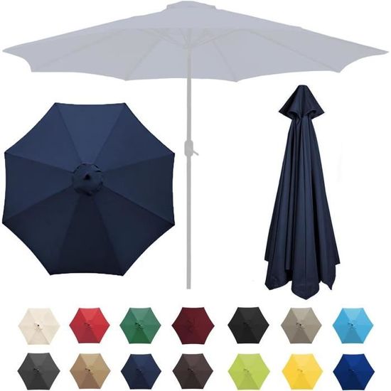 Housse De Remplacement Pour Parasol 3x2 Mètres, 6 Baleines - Toile Polyester Résistante UV Et Eau, Renforts Aux Points De Stress