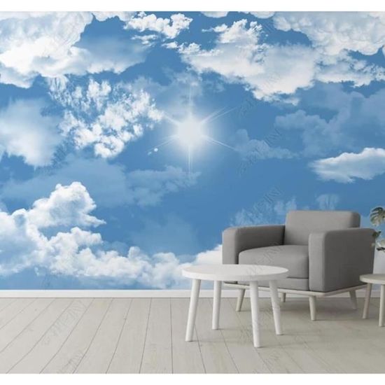 Papier Peint Panoramique Ciel Bleu Mer Beau Toit Bleu Église Salon