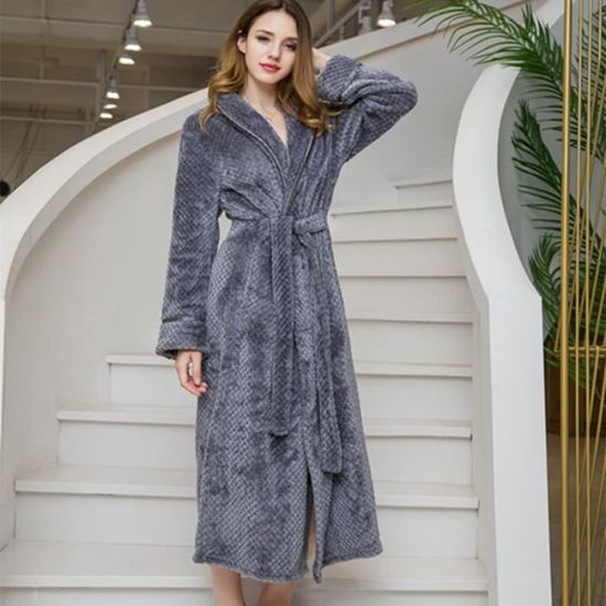 Robe de Chambre Femme Col Châle Flanelle en Polaire Chaud Epaisse