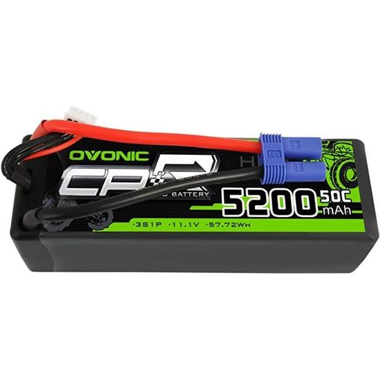 OVONIC Batterie Lipo 3S 5200mAh 50C 11,1V – Boîtier Rigide, Connecteur EC3 – Pour Voiture RC 1/8, 1/10, Avion, Hélico, Bateau