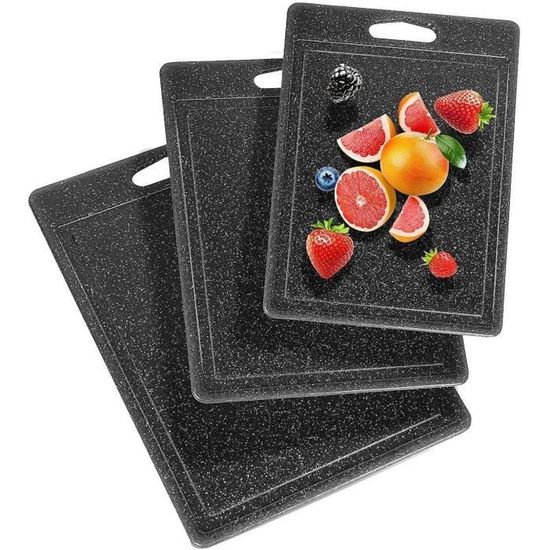 HOMWE Lot De 3 Planches à Découper Plastique Cuisine - Avec Poignées Et Rainures Anti-Jus - Tailles Petite, Moyenne Et Grande