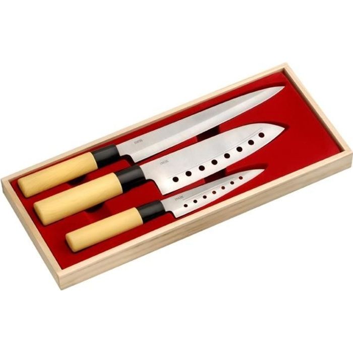 LA CUISINE D'ALBERT Coffret de couteaux 3 pièces Kiru 24-30-32 cm beige